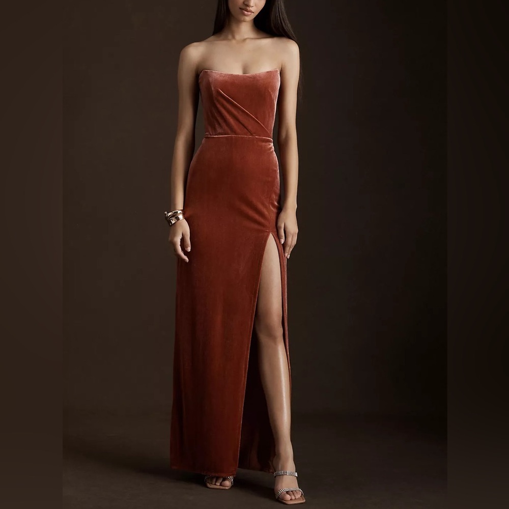 NWT Jenny Yoo BHLDN Cassandra Strapless Stretch Velvet Gown in English Rose